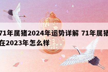 71年属猪2024年运势详解 71年属猪在2023年怎么样