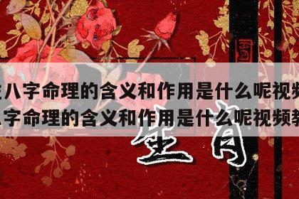 四柱八字命理的含义和作用是什么呢视频 四柱八字命理的含义和作用是什么呢视频教程