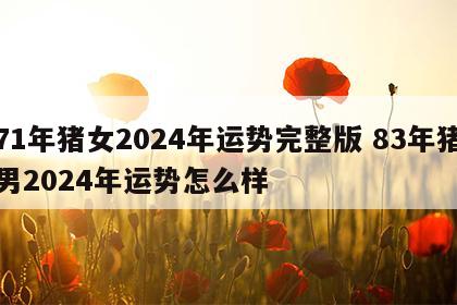 71年猪女2024年运势完整版 83年猪男2024年运势怎么样