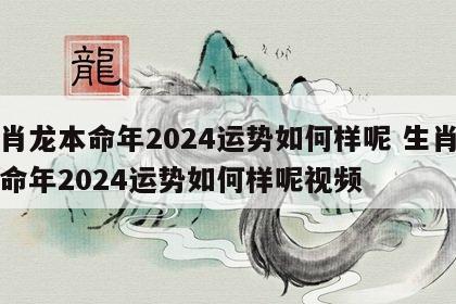 生肖龙本命年2024运势如何样呢 生肖龙本命年2024运势如何样呢视频