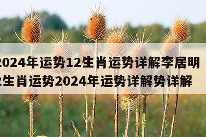 2024年运势12生肖运势详解李居明 12生肖运势2024年运势详解势详解