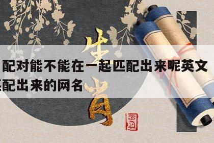姓名配对能不能在一起匹配出来呢英文 用姓名匹配出来的网名