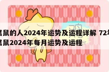 属鼠的人2024年运势及运程详解 72年属鼠2024年每月运势及运程