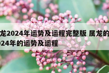 属龙2024年运势及运程完整版 属龙的人2024年的运势及运程