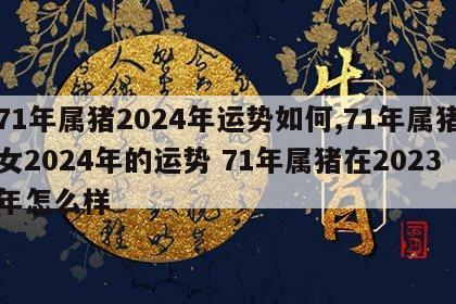 71年属猪2024年运势如何,71年属猪女2024年的运势 71年属猪在2023年怎么样