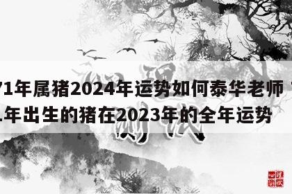 71年属猪2024年运势如何泰华老师 71年出生的猪在2023年的全年运势