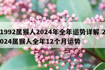 1992属猴人2024年全年运势详解 2024属猴人全年12个月运势