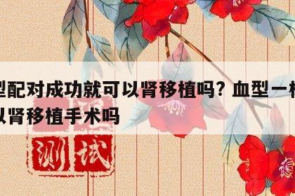 血型配对成功就可以肾移植吗? 血型一样就可以肾移植手术吗